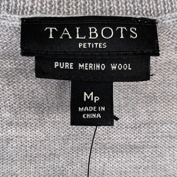 NWT, Talbots, 100% Merino Wool Crown Embellished Crew Sweater, Gray, Grey - Picture 8 of 9